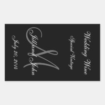 Wedding Wine Label with Monogram, Names and Date Rectangle Sticker