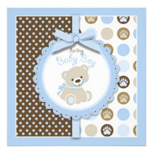 Welcome Bear Boy Invitation Square