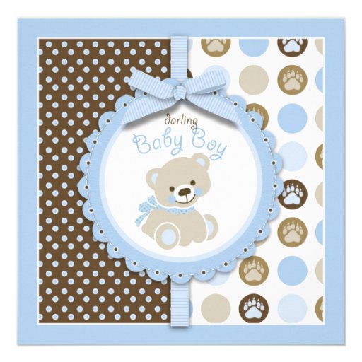 Welcome Bear Boy Invitation Square