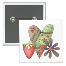 Welcome Spring · Heart, Strawberry & Flower Pinback Button
