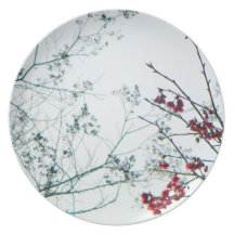 Welcoming Spring Red Sakura Flowers Branches Dinner Plate