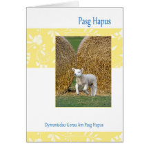 Welsh Pasg Hapus, Easter Card With Spring Lamb
