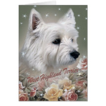 West Highland Terrier Among Roses Cards