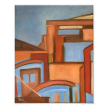 Western Abstract cityscape Blue Brown Landscape Photographic Print