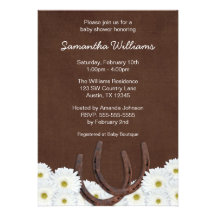 Western Horseshoes and Daisies Baby Shower Personalised Invite