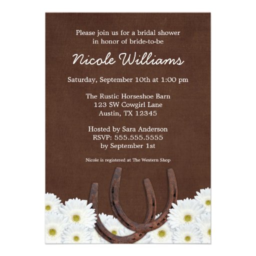 Western Horseshoes and Daisies Bridal Shower Personalised Invitation