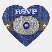 Western Wedding Denim Heart RSVP Envelope Seals Stickers