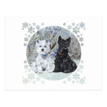 Westie and Scottie in Snowy Landscape Post Card