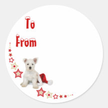 Westie Pup Christmas Sticky Label Round Stickers