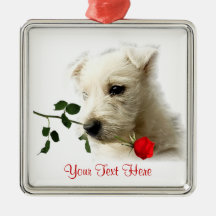 Westie Red Rose Valentine Design Ornament
