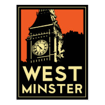 westminster retro art deco travel poster post card
