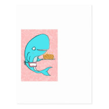 Whale homemaker mother with krill cake postcard