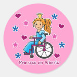 Wheelchair Princess Round Stickers