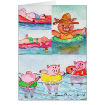 When Piglets Float  - Swimming Pigs Card