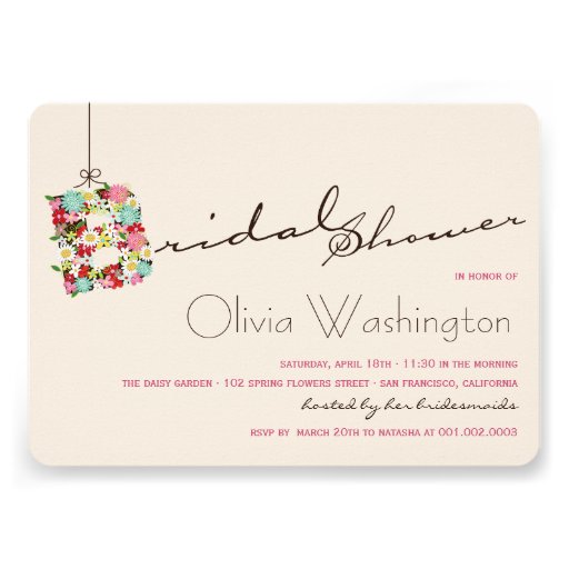 Whimsical B Spring Flowers Bridal Shower Invite