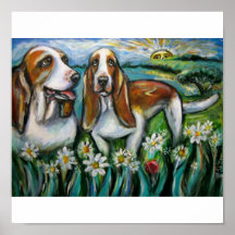 Whimsical basset pair poster