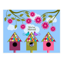 Whimsical Birds Moving Announcement Postcard