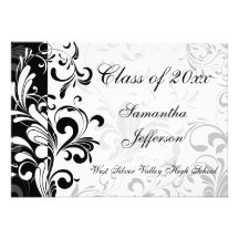 Whimsical Black and White Swirl Graduation Personalized Invite