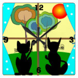 Whimsical Black Cats Art Clock