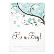 Whimsical Blue Birds Baby Shower Invitation