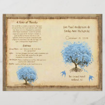 Whimsical Blue Heart Leaf Tree Wedding Program Full Color Flyer