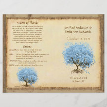 Whimsical Blue Heart Leaf Tree Wedding Program Flyer