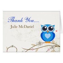 Whimsical Blue Owl Thank You Cards