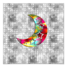 Whimsical Colorful Stars and Moon Photographic Print