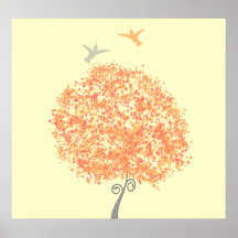 Whimsical Coral and Grey Tree - matching invites Print