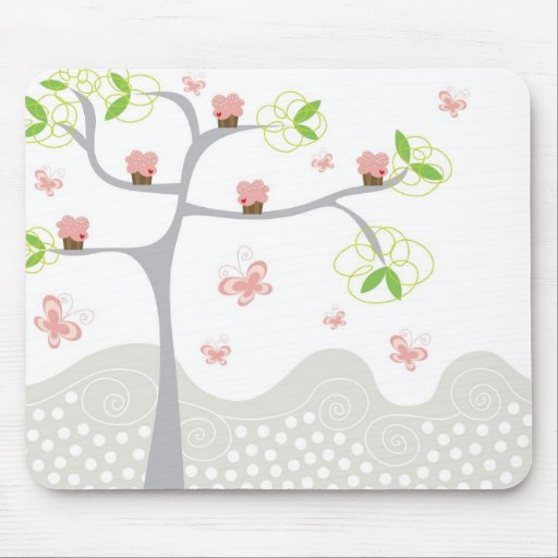 Whimsical Cupcakes Tree Butterflies Sweet Birthday Mousemats