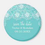 Whimsical Daisies Save the Date Magnet, Aqua