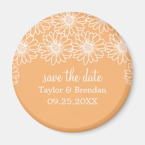 Whimsical Daisies Save the Date Magnet, Coral