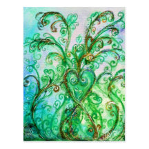WHIMSICAL FLOURISHES bright green blue white Post Cards
