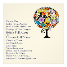 Whimsical Flower Love Tree Wedding Invitation