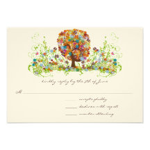 Whimsical Flower Tree Wedding Response Cards Personalised Invitation
