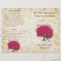 Whimsical Fuchsia Heart Leaf Tree Wedding Program Personalised Flyer