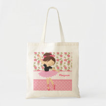 Whimsical Girly Floral Pink Ballerina Personalised Tote Bag