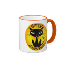 Whimsical Happy Halloween Cat Mug