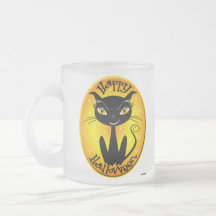 Whimsical Happy Halloween Cat with stars Coffee Mug