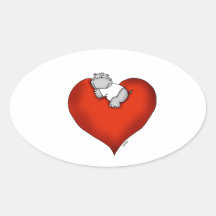 Whimsical Hippo on Heart Oval Sticker
