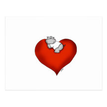 Whimsical Hippo on Heart Post Card