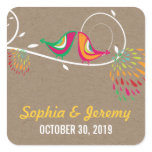 Whimsical Kissing Summer Birds Kraft Paper Wedding stickers