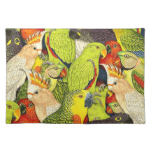 Whimsical Nature Green Parrots Birds Pattern Place Mats
