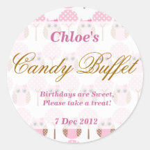 Whimsical Owl Birthday Candy Buffet Sticker