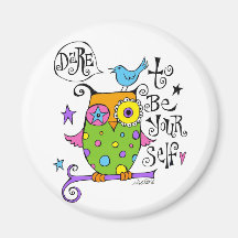 Whimsical Owl Illustration Refrigerator Magnet