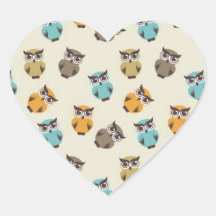 whimsical owl pattern heart sticker