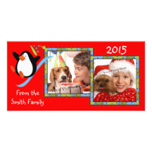 Whimsical Penguin 2 Photo Holiday Cards Custom Photo Card