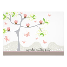 Whimsical Pink Cupcakes Tree Birthday Party Invite