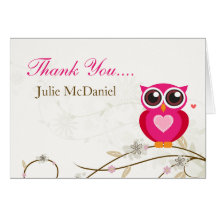 Whimsical Pink Owl Thank You Cards