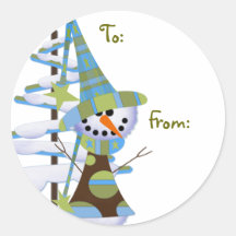 Whimsical Snowmen Gift labels Round Stickers